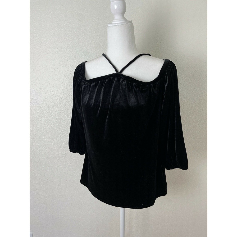 1. State Black Crushed Velvet Velour Cold Shoulder‎ Long Sleeve Top Size Small S